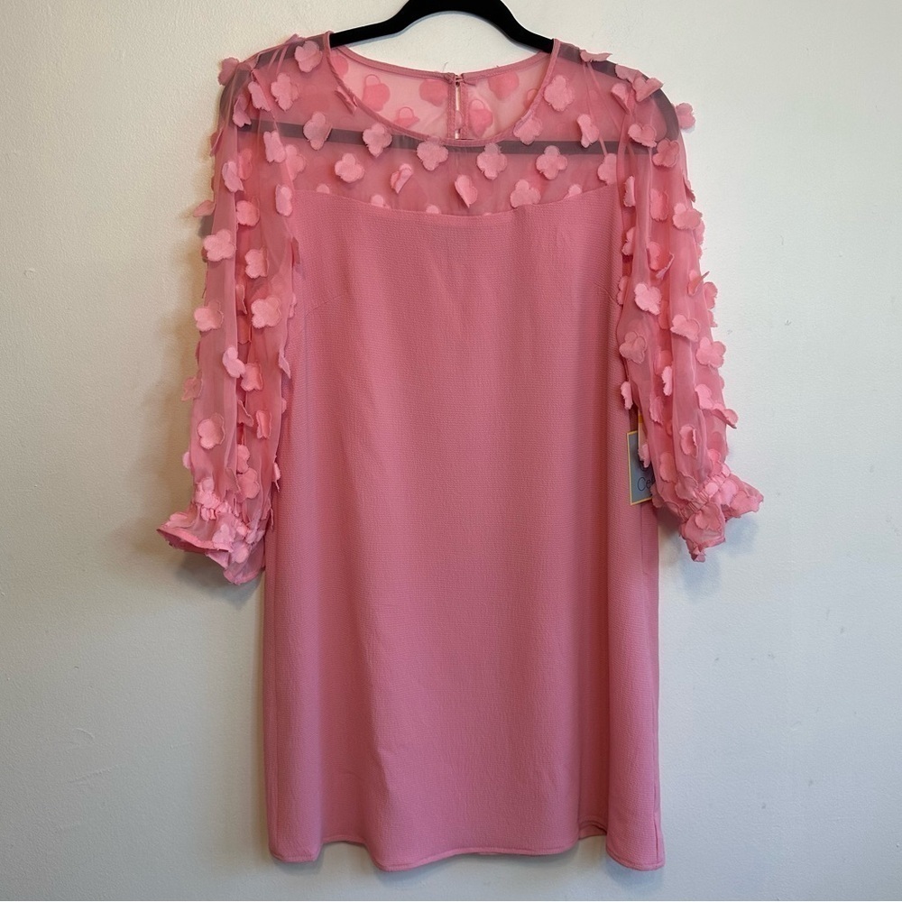 Cece NWT Sz M Medium Cupid Pink Sheer Sleeve Dress - Picture 1 of 11